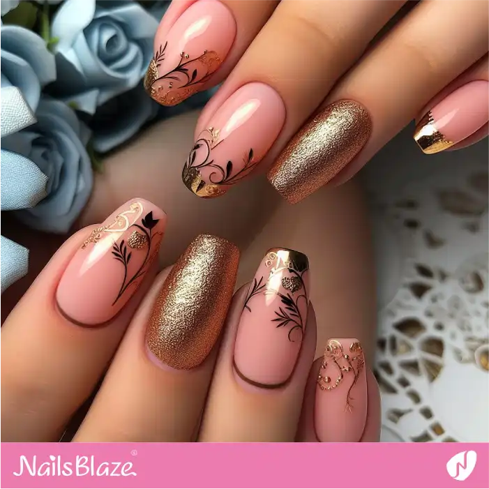 Peach Fuzz and Gold Leaf Nail Art | Color of the Year 2024 - NB1776